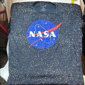 NASA Men's Short Sleeve Tee - Navy w/ White + Red Splatter Design